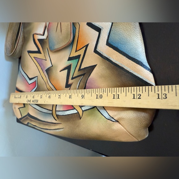 ZIMBELMANN Hand painted Leather Shoulder Bag Floral Purse Signed Z Logo 12x11x2” - Picture 8 of 16